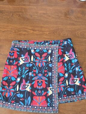Women's Floral Faux Wrap Skirt - Multicolor